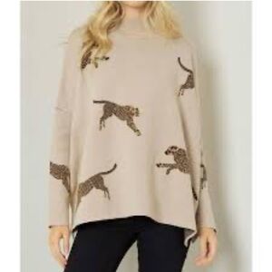 NOC leopard animal print tan oversized tunic sweater size small novelty